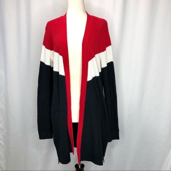 NWT Talbots colorblock fisherman rib open front thermocore tunic sweater M - Picture 1 of 9